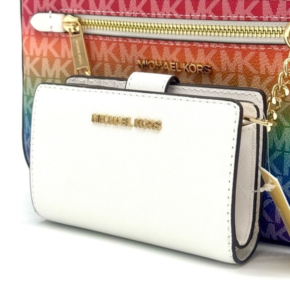 Michael Kors Large Signature Logo Crossbody Bag & Matching Bifold Wallet Rainbow - Picture 10 of 13